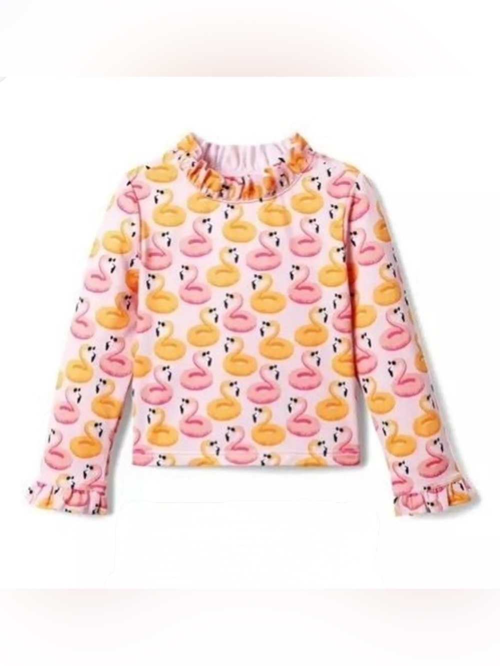 EUC Janie and Jack Pink Flamingo Floaty Print Long Sleeve Swim Rash Guard Top 5